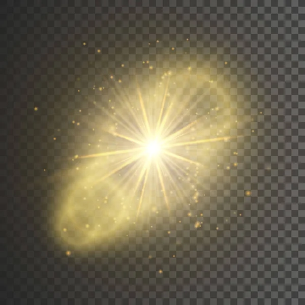 Transparent Glow Light Effect Star Burst Sparkles Gold Glitter Vector — Stock Vector