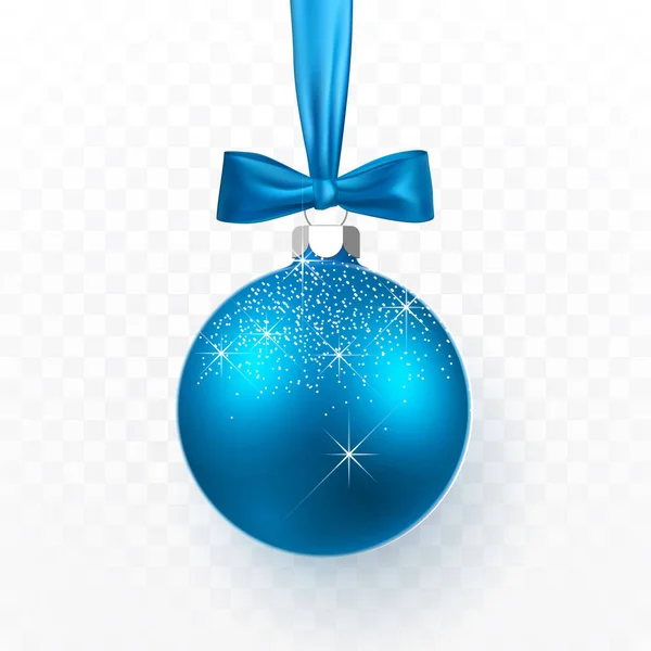 Balle Noël Bleue Avec Arc Bleu Boule Verre Noël Sur — Image vectorielle