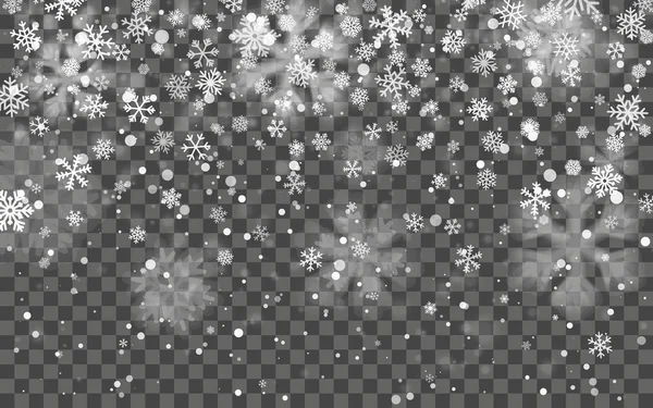 Різдвяний Сніг Падаючі Сніжинки Темному Тлі Ефект Прозорого Прикраси Сніжинки — стоковий вектор