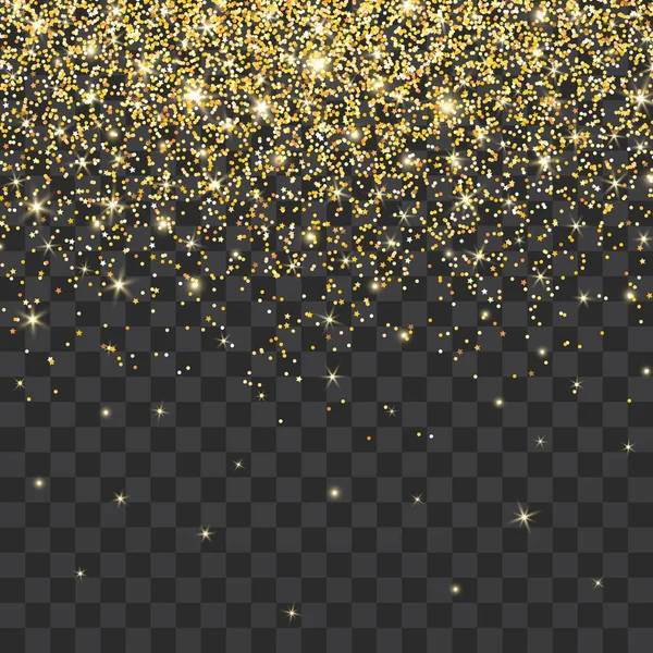 Golden Glitter Sparkle Transparent Background Gold Vibrant Background Twinkle Lights — Stock Vector