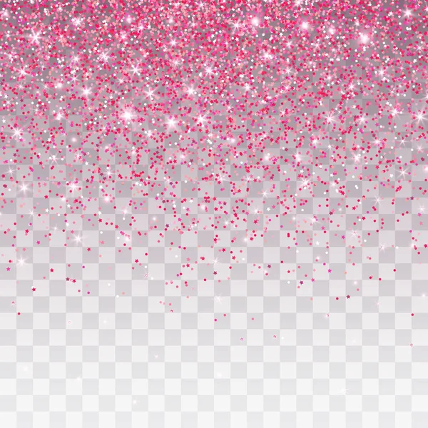 透明な背景にピンクのグリッターの輝き きらめきライトと活気のある背景 ベクトル図 — ストックベクタ