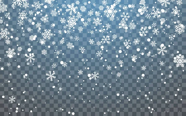 Kerstsneeuw Vallende Sneeuwvlokken Donkere Achtergrond Sneeuwval Vectorillustratie — Stockvector