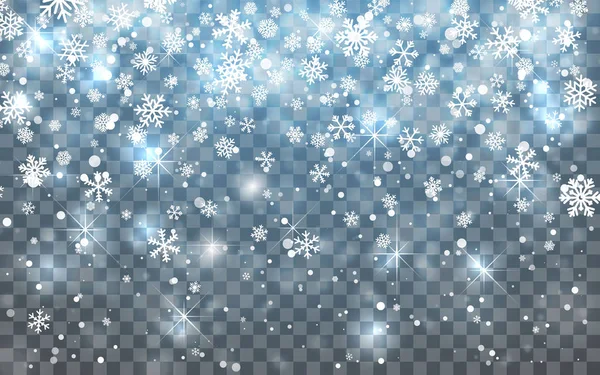 Kerstsneeuw Vallende Sneeuwvlokken Donkere Achtergrond Sneeuwval Vectorillustratie — Stockvector