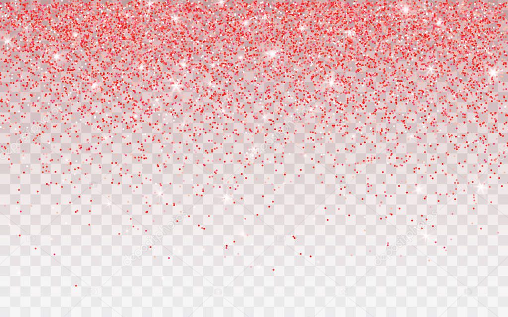 Pink glitter sparkle on a transparent background. Vibrant background with twinkle lights. Vector illustration.
