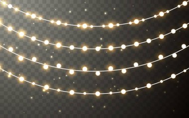 Xmas renk garland, Festival süsleri. Parlak Noel ışıkları saydamlık efektini dekorasyon koyu arka plan üzerinde. Vektör çizim.