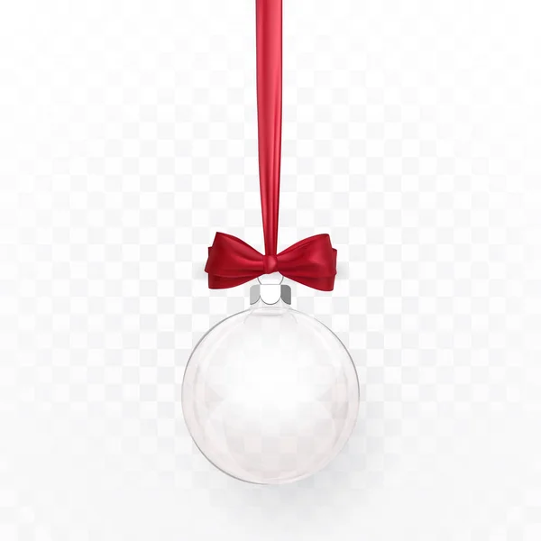 Boule Noël Transparente Verre Avec Arc Rouge Boule Verre Noël — Image vectorielle