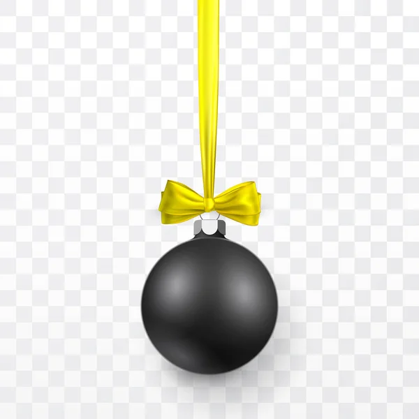 Schwarze Weihnachtskugel Mit Gelber Schleife Weihnachtsglaskugel Auf Transparentem Hintergrund Feiertagsdekoration — Stockvektor