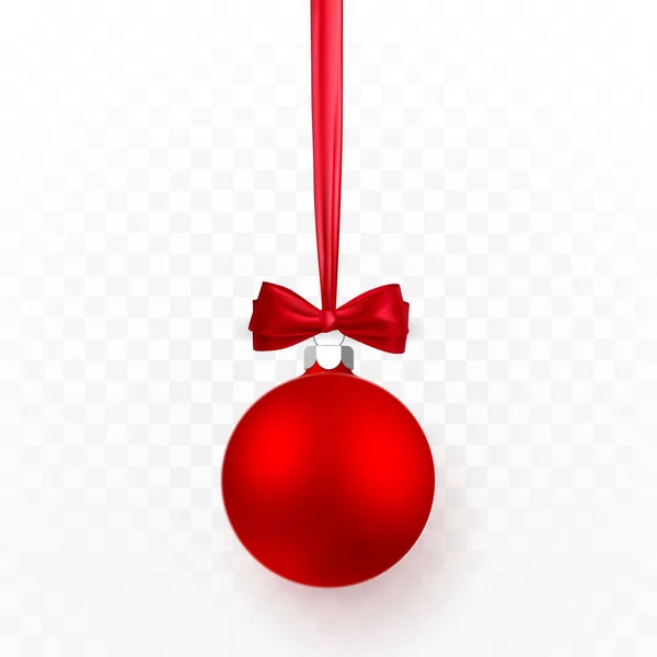 Boule Noël Rouge Avec Arc Rouge Boule Verre Noël Sur — Image vectorielle