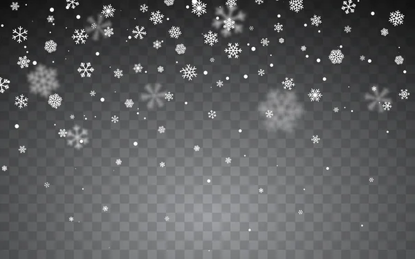 Kerst Sneeuw Vallende Sneeuwvlokken Donkere Achtergrond Sneeuwvlok Transparante Decoratie Effect — Stockvector