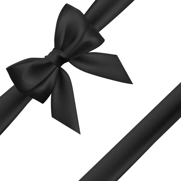 現実的な黒い弓 装飾贈り物 休日の要素です ベクトル図 — ストックベクタ