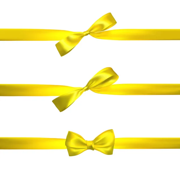 水平方向の黄色いリボンを白で隔離で現実的な黄色の弓 装飾贈り物 休日の要素です ベクトル図 — ストックベクタ