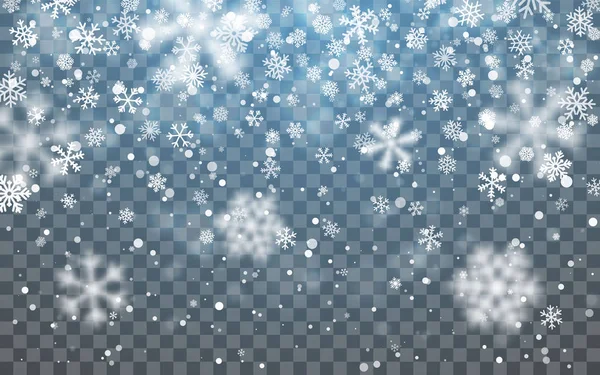 Kerst Sneeuw Vallende Sneeuwvlokken Donkere Achtergrond Sneeuwvlok Transparante Decoratie Effect — Stockvector