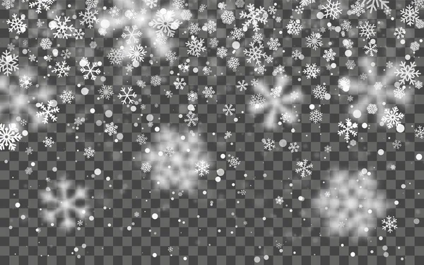 圣诞雪 在黑暗的背景下飘落的雪花 雪花透明装饰效果 圣诞雪花图案 神奇的白色降雪纹理 冬季雪灾背景图 — 图库矢量图片