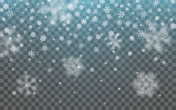 Christmas Snow Fallande Snöflingor Mörk Bakgrund Snöflinga Transparent Dekoration Effekt — Stock vektor