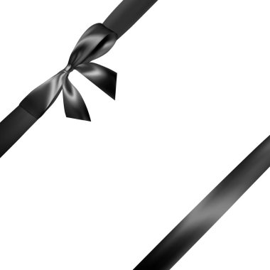 Siyah kurdele ile gerçekçi siyah fiyonk ayarlayın. Selamlar, tatil dekorasyon hediyeler, Sevgililer günü tasarım için öğe. Vektör çizim.