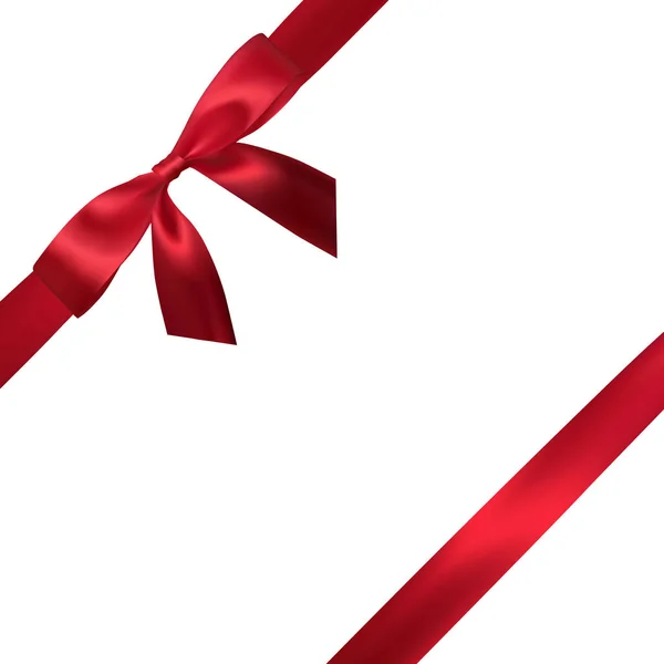 白で隔離赤いリボンと赤い弓を現実的です 装飾贈り物 休日の要素です ベクトル図 — ストックベクタ