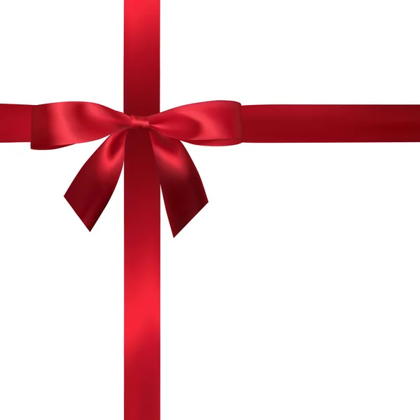白で隔離赤いリボンと赤い弓を現実的です 装飾贈り物 休日の要素です ベクトル図 — ストックベクタ