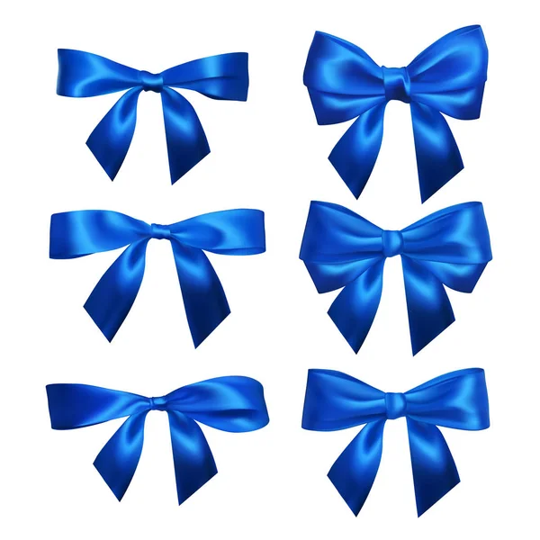 Conjunto Lazos Azules Realistas Elemento Para Regalos Decoración Saludos Vacaciones — Vector de stock