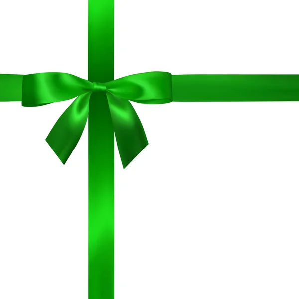 白で隔離緑のリボンで現実的な緑色の弓 装飾贈り物 休日の要素です ベクトル図 — ストックベクタ