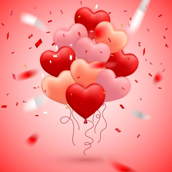 Mutlu Sevgililer Günü Kırmızı Pembe Turuncu Balon Şerit Vektör Görüntü — Stok Vektör