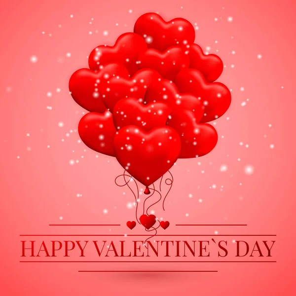 弓とリボンとハートの形のハッピー バレンタインデーの背景 赤バルーン ベクトル図 — ストックベクタ