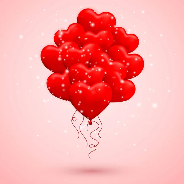 Mutlu Sevgililer Günü Arka Plan Kırmızı Balon Şerit Yayla Kalp — Stok Vektör