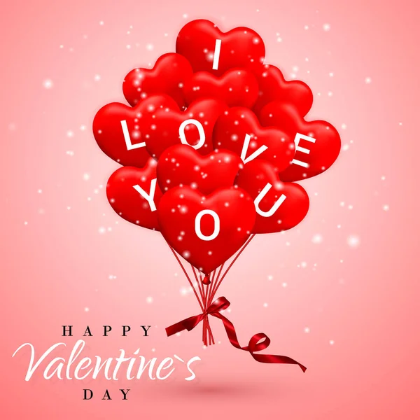 Love You Happy Valentines Day Background Red Balloon Form Heart — Stock Vector
