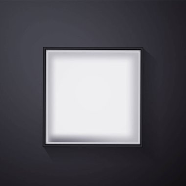 Koyu arka plan üzerine açık siyah boş hediye kutusu. Üstten görünüm. Sunum, başlık sayfası veya poster için şablon. Vektör çizim.