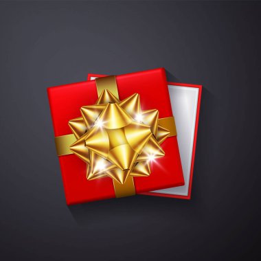 Mutlu sevgililer günü altın pırıltılı glitter. Hediye kutusu yay ve şerit en iyi manzaralı. Dekorasyon hediyeler, selamlar, tatil için öğe. Vektör çizim.