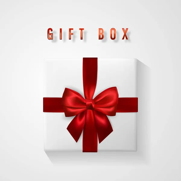 Set Weißer Geschenkkarton Mit Roter Schleife Und Schleife Von Oben — Stockvektor