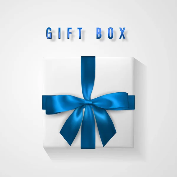 Σετ Κουτί Δώρου Λευκό Μπλε Φιόγκο Και Κορδέλα Κάτοψη Στοιχείο — Διανυσματικό Αρχείο