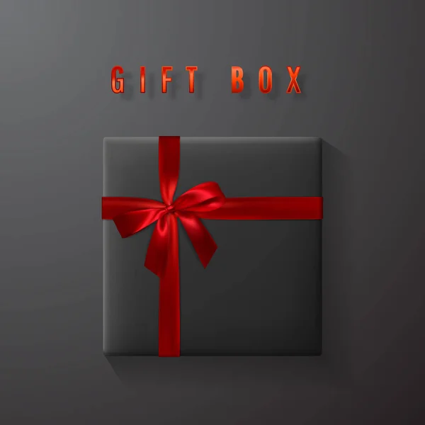 赤の弓とリボンの上面と黒のギフト ボックス 装飾贈り物 休日の要素です ベクトル図 — ストックベクタ