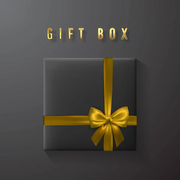 黄金の弓とリボンの上面と黒のギフト ボックス 装飾贈り物 休日の要素です ベクトル図 — ストックベクタ