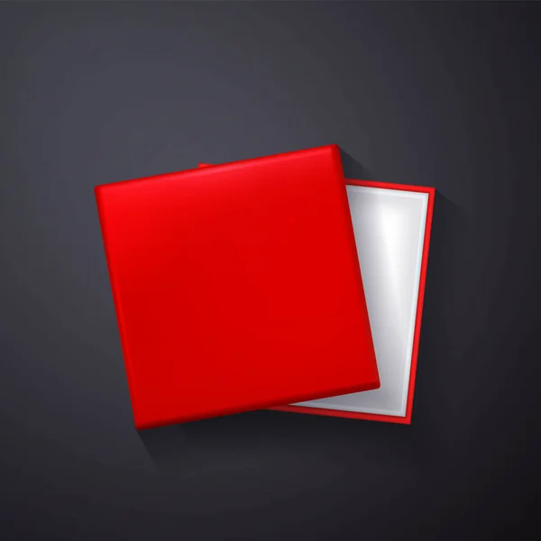 Otwórz Czerwony Puste Pudełko Ciemnym Tle Widok Góry Szablon Prezentacji — Wektor stockowy