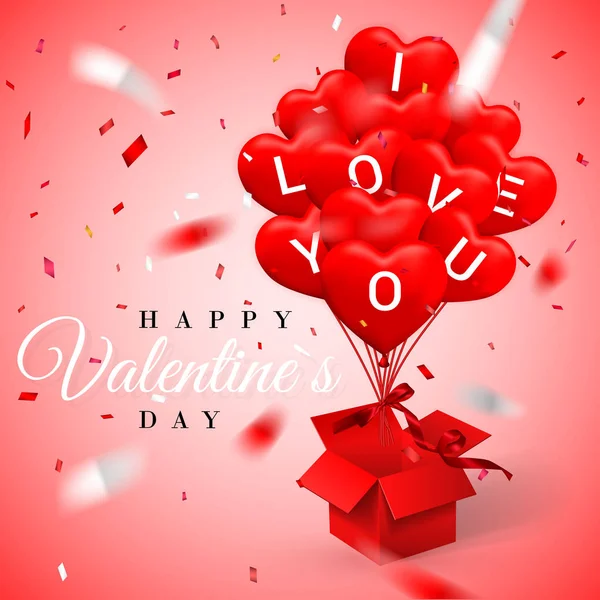 Fröhliche Valentinstag Hintergrund Ballon Form Eines Herzens Mit Schleife Und — Stockvektor