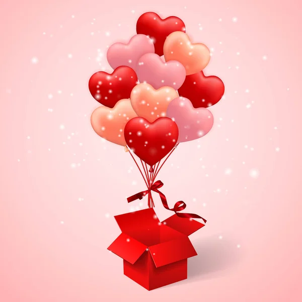 Mutlu Sevgililer Günü Arka Plan Şerit Yayla Kalp Şeklinde Balon — Stok Vektör