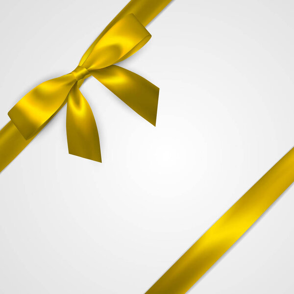 Realistic golden bow with gold, yellow ribbons isolated on white. Element for decoration gifts, greetings, holidays. Vector illustration.