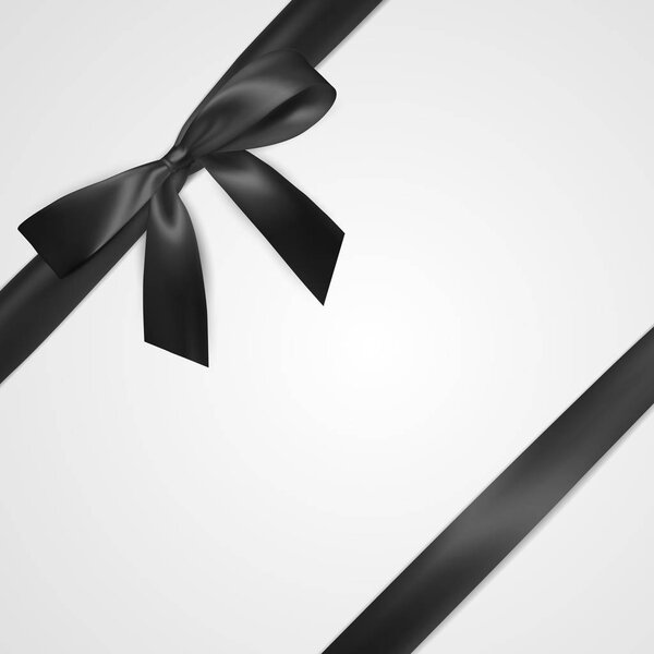 Realistic black bow with ribbon isolated on white. Element for decoration gifts, greetings, holidays. Vector illustration.
