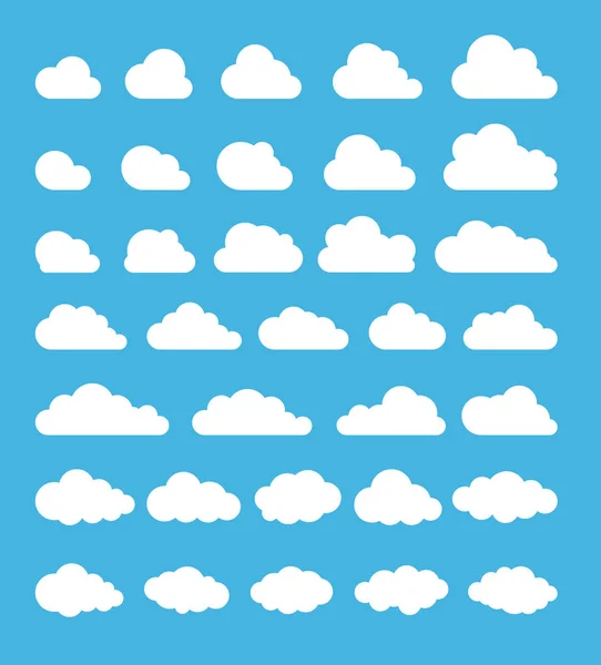 Nube. Conjunto nublado blanco abstracto aislado sobre fondo azul. Ilustración vectorial — Archivo Imágenes Vectoriales