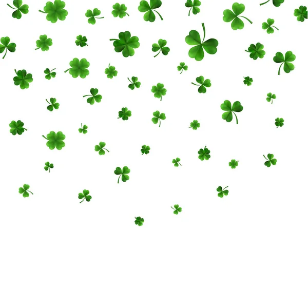 Saint Patrick's Day Border with Green Four and Tree 3D Leaf Clovers on White Background. Irish Lucky and success symbols. Vector illustration — Stock Vector