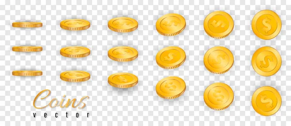 Pila realistica di monete d'oro isolate su sfondo trasparente. Illustrazione vettoriale — Vettoriale Stock