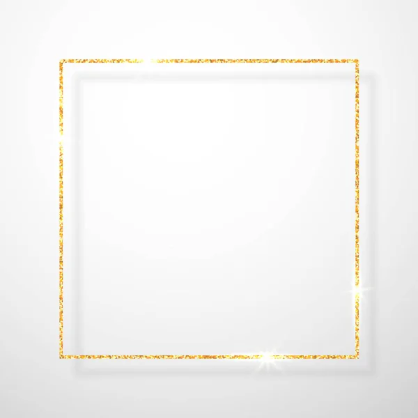 Oro lucido brillantini incandescente cornice vintage con ombre isolate su sfondo trasparente. Golden lusso realistico bordo rettangolo. Illustrazione vettoriale — Vettoriale Stock