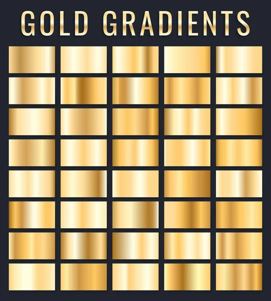 Sammlung von goldenen metallischen Gradienten. Brillante Platten mit Goldeffekt. Vektorillustration — Stockvektor