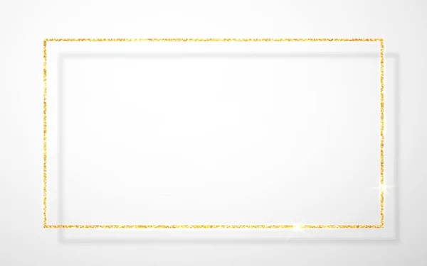 Złoty brokat błyszczące, świecące rama z cieni na przezroczystym tle. Obramowanie prostokąta realistyczne złoty luksus. Ilustracja wektorowa — Wektor stockowy