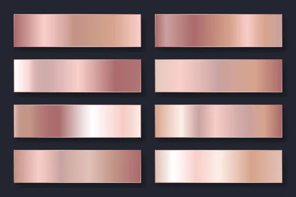 Collection of backgrounds with a metallic gradient. Brilliant plates with rose gold effect. Vector illustration — Stock Vector