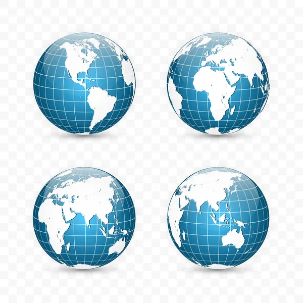 Erdkugel. Weltkarte gesetzt. Planeten mit Kontinenten. Vektorillustration — Stockvektor