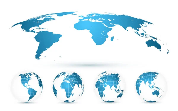 Карта мира изолирована на белом фоне в ярко-голубом цвете. Земной шар. Набор карт мира. Векторная миграция — стоковый вектор
