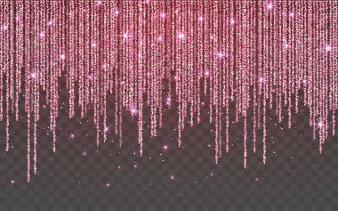 Pink glitter sparkle on a transparent background. Rose Gold Vibrant background with twinkle lights. Vector illustration clipart