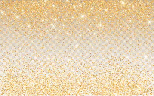 Zlatý třpyt zářit na průhledném pozadí. Zlaté živé pozadí s zářící světla. Vektorové ilustrace — Stockový vektor