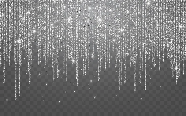 Paillettes argentées scintillent sur un fond transparent. Argent Fond vibrant avec des lumières scintillantes. Illustration vectorielle — Image vectorielle